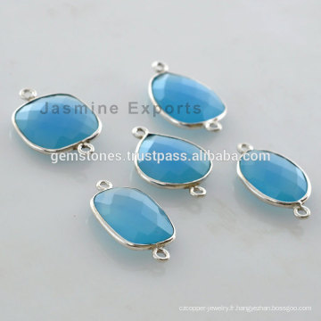 Vente en gros Natural Blue Calcédoine Gemstone Bezel Setting Connectors Fournisseurs Et Fabricant